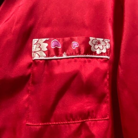 PINK Women’s Satin Pajama Top Button Up Long Sleeve Chest Pocket XL Red - Picture 4 of 12